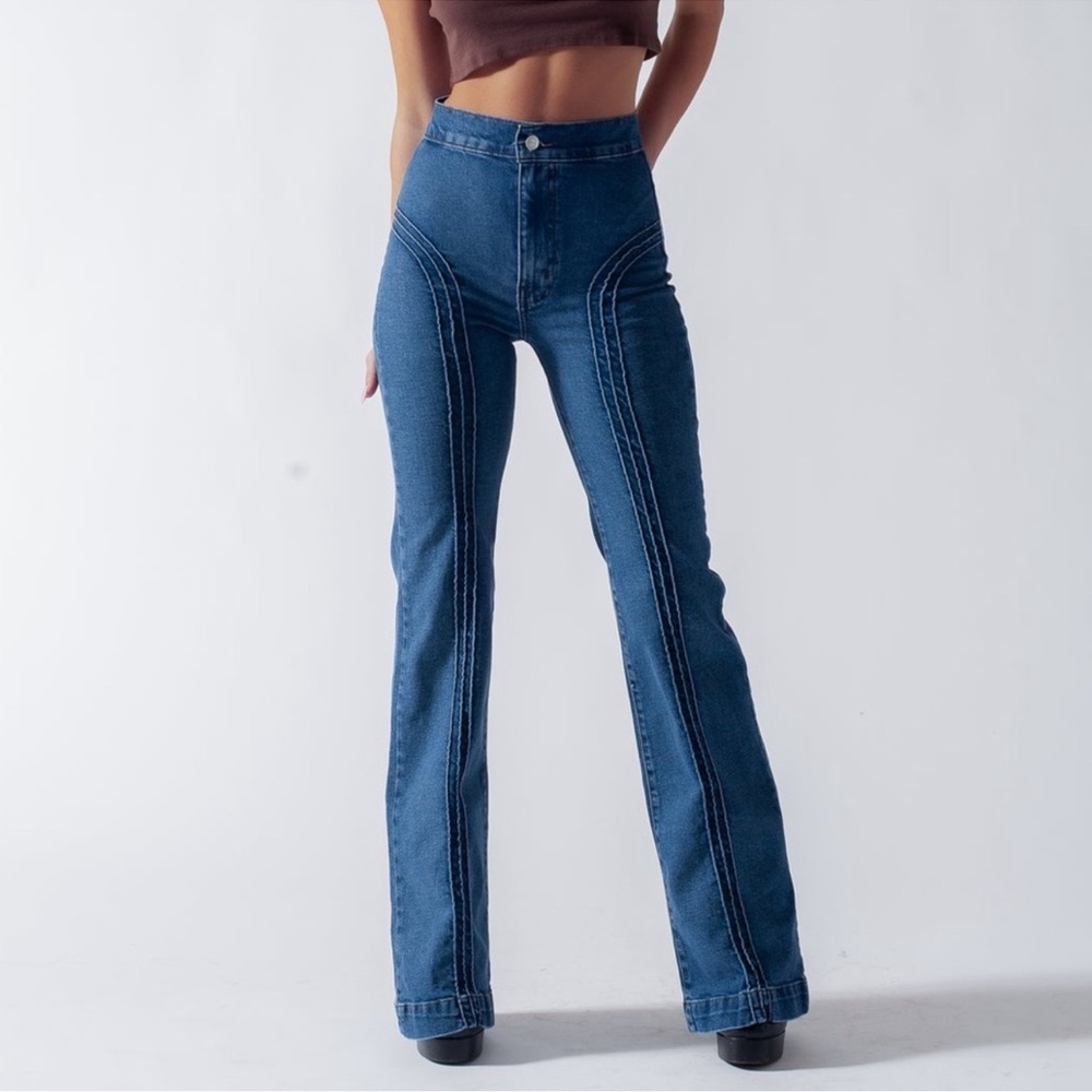 REVICE Rollergirl Flares In Blue Clue Wash